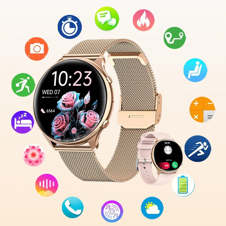 Women's Smart Watch 1.20 Inch Fitness Tracker Heart Rate Blood Pressure Monitor Period Tracking Compatible with Android iPhone
