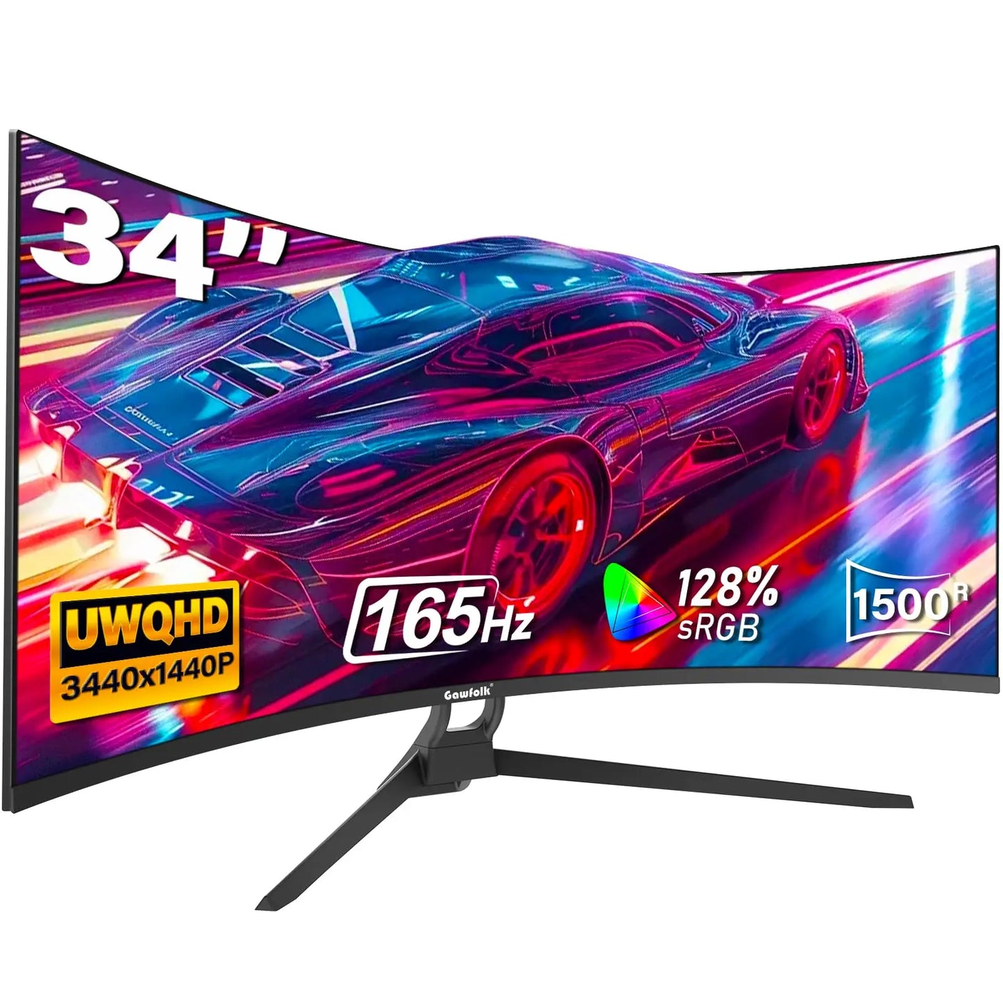 34" Curved Gaming Monitor, IPS WQHD(3440x1440P) 165Hz 1500R 21:9 UltraWide PC Display, 128% sRGB, AMD FreeSync, Blue Light Filte