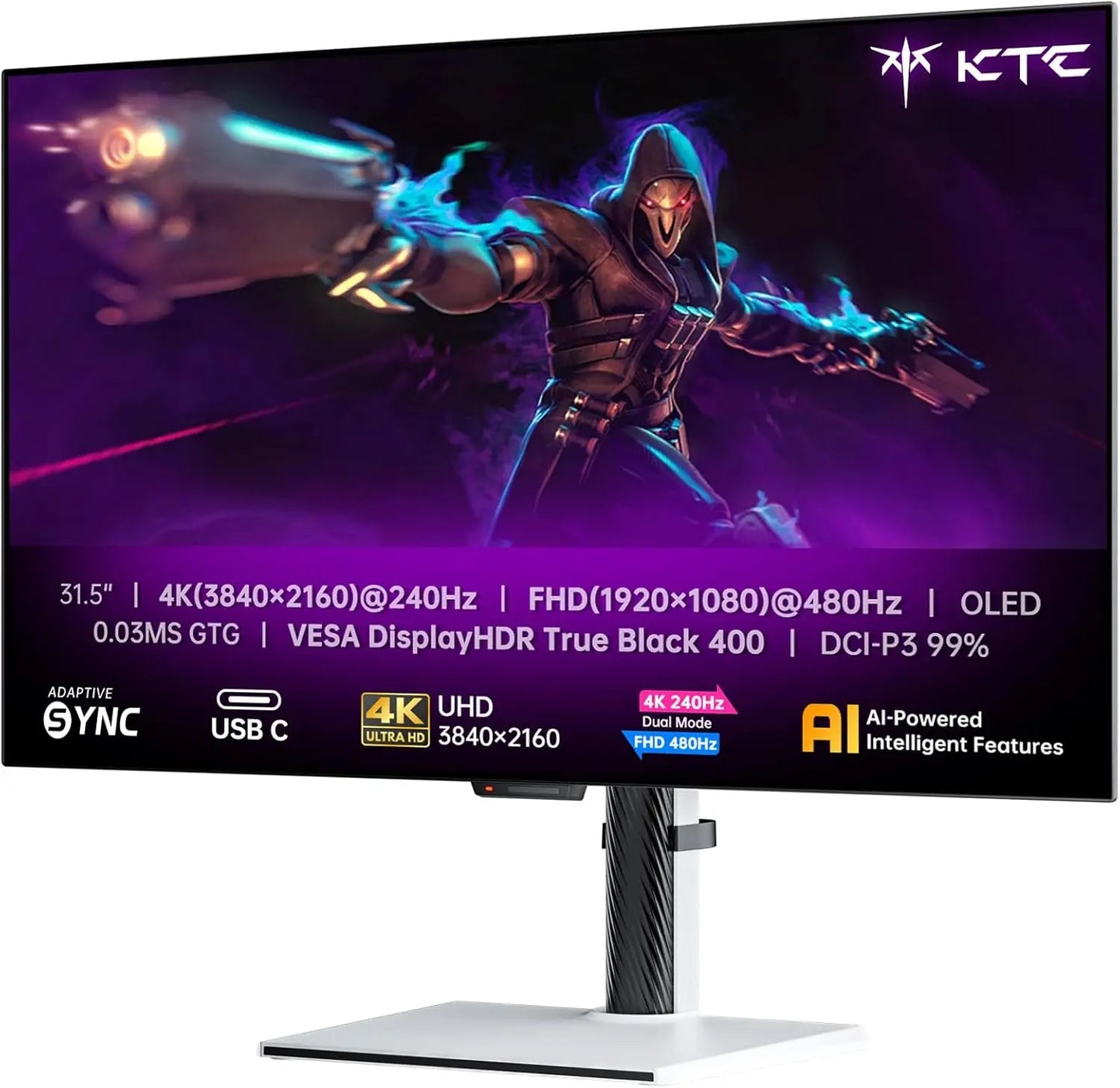 KTC 32 Inch 4K OLED Monitor, Dual Mode 4K@240Hz / 1080P@480HZ Gaming Monitor, 0.03ms, Adaptive Sync, HDR Ture Black 400 G32P5