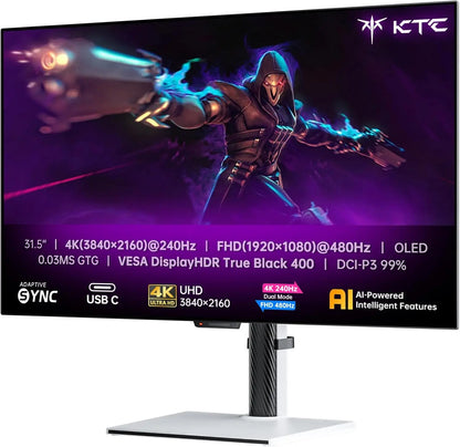 KTC 32 Inch 4K OLED Monitor, Dual Mode 4K@240Hz / 1080P@480HZ Gaming Monitor, 0.03ms, Adaptive Sync, HDR Ture Black 400 G32P5