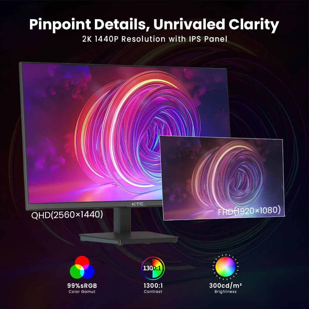 KTC H27T27 Gaming Monitor, 27" 2560x1440 IPS Screen, 100Hz Refresh Rate, HDR10 1ms Response Time,  Low Blue Light & Flicker-Free