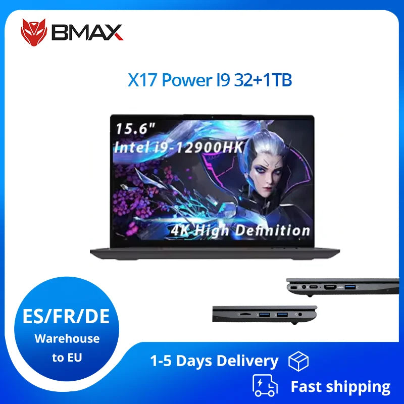 BMAX X17 Power Windows 11 Pro 2025 Latest Gaming Laptop Intel i9 12900 HK 32GB Memory 1TB SSD 15.6-inch Lightweight Laptop