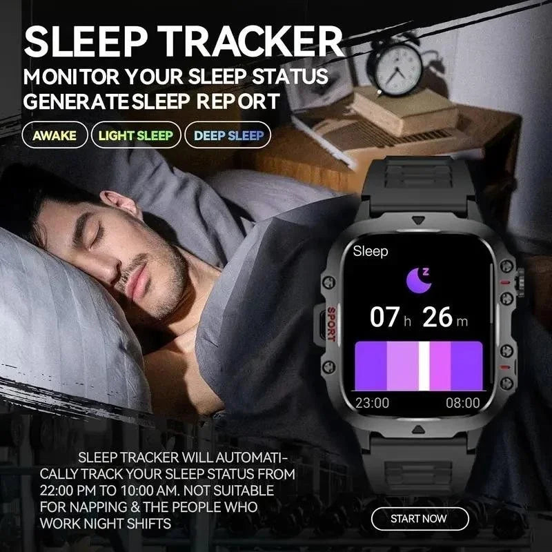 LAXASFIT 2025 Rugged Military Smart Watch Men's Outdoor Watch 2.01" HD Touch Screen Voice Bluetooth Call Smartwatch