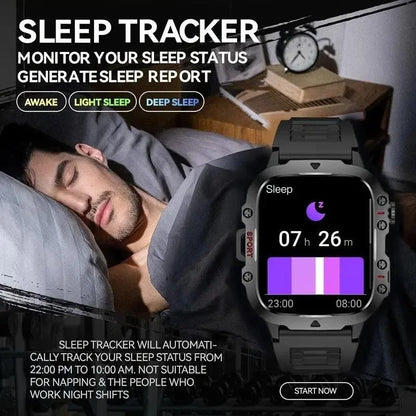 LAXASFIT 2025 Rugged Military Smart Watch Men's Outdoor Watch 2.01" HD Touch Screen Voice Bluetooth Call Smartwatch