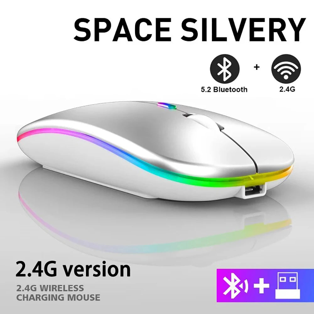 2.4G Bluetooth USB Wireless Mouse Portable Rechargeable Silent Gaming Mouse Ergonomic RGB Backlight Mouse For Laptop PC Computer
