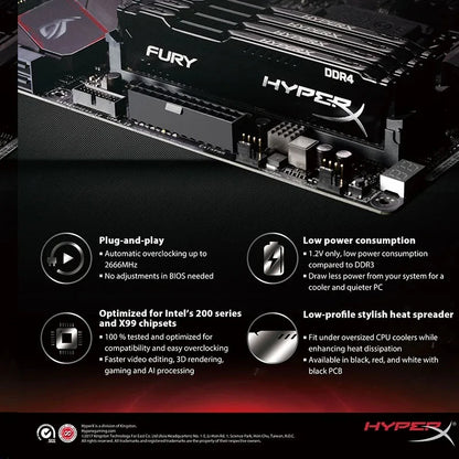 original HyperX Fury 8GB 16GB 32GB DDR4 3600MHz 3200MHz 2666MHz 2400MHz 2133MHz DRAM CL18 CL16 1.35V DIMM 288pin