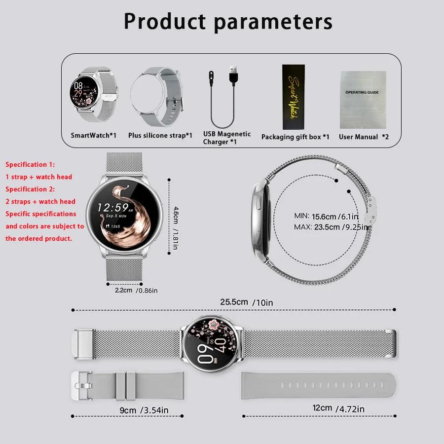 Women's Smart Watch 1.20 Inch Fitness Tracker Heart Rate Blood Pressure Monitor Period Tracking Compatible with Android iPhone