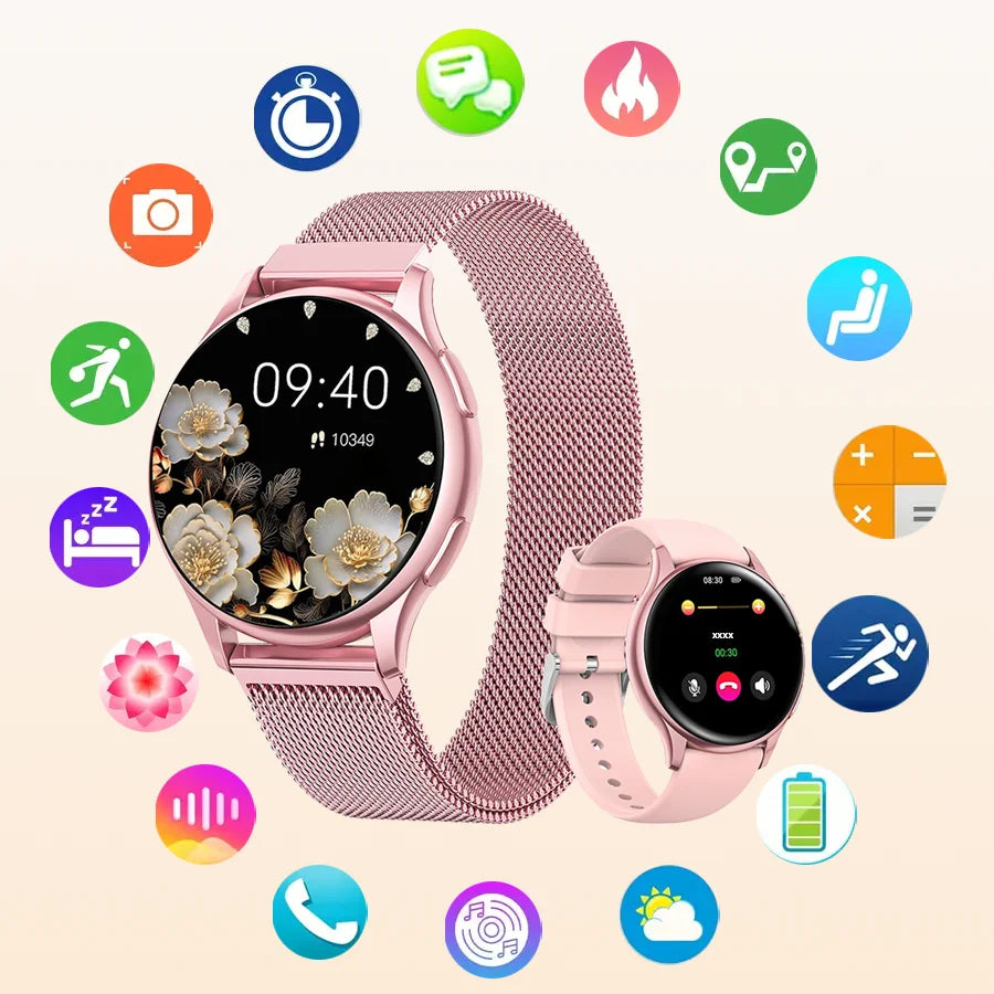 Women's Smart Watch 1.20 Inch Fitness Tracker Heart Rate Blood Pressure Monitor Period Tracking Compatible with Android iPhone