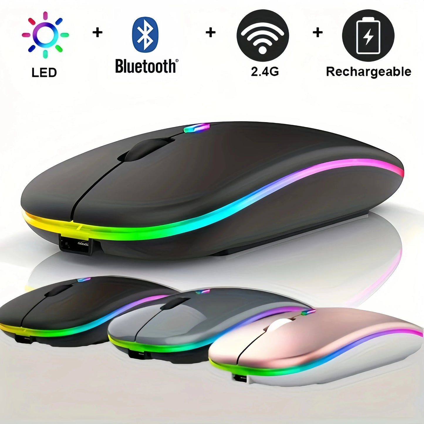 2.4G Bluetooth USB Wireless Mouse Portable Rechargeable Silent Gaming Mouse Ergonomic RGB Backlight Mouse For Laptop PC Computer