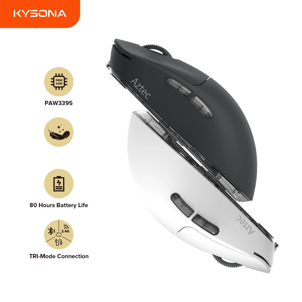 Kysona Aztec Red Wireless Gaming Mouse PAW3395 55g Ultra-Light 26000DPI 6 Buttons 90 Million Optical Computer Mice For Laptop PC