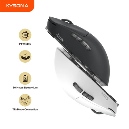 Kysona Aztec Red Wireless Gaming Mouse PAW3395 55g Ultra-Light 26000DPI 6 Buttons 90 Million Optical Computer Mice For Laptop PC