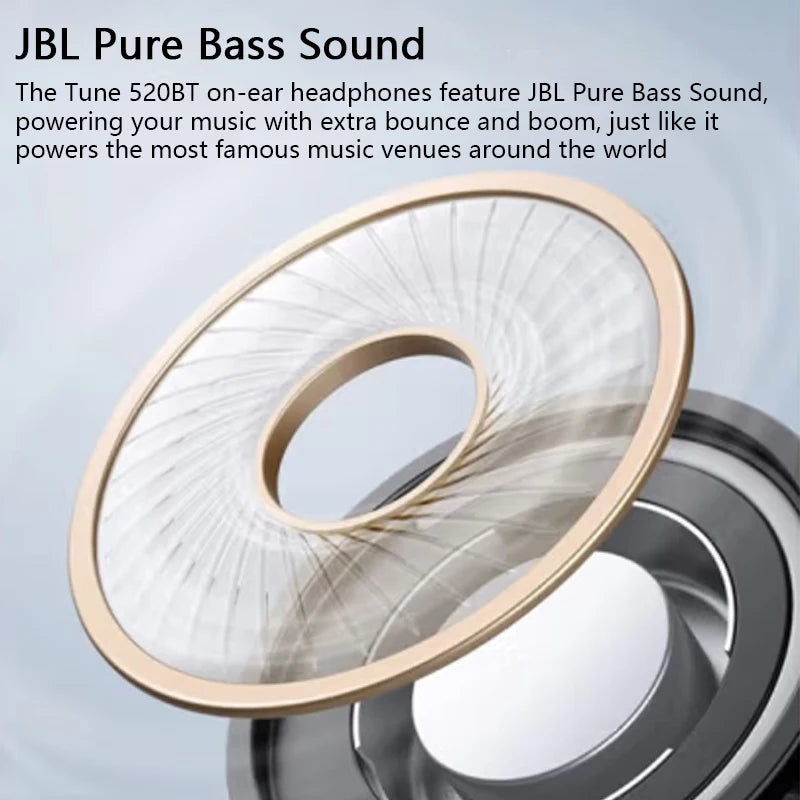 JBL Tune 520BT Wireless On-Ear Headphones T520BT Bluetooth 5.3/Hands-Free Support APP Deep Bass Foldable Headset With Mic T520