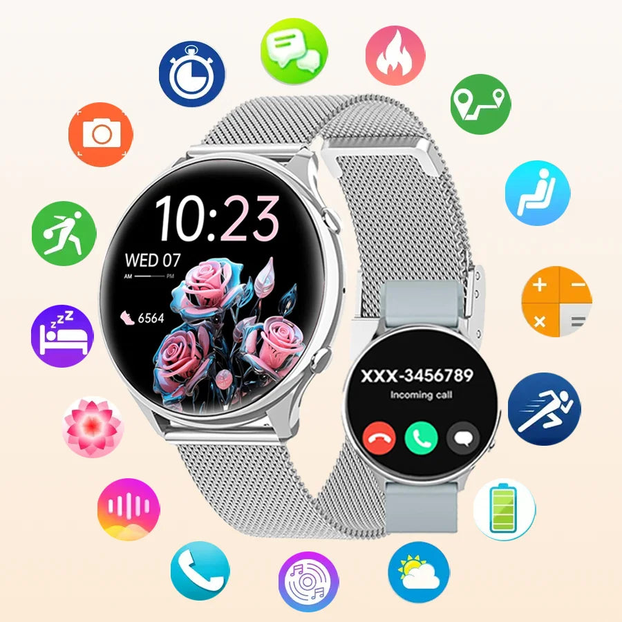 Women's Smart Watch 1.20 Inch Fitness Tracker Heart Rate Blood Pressure Monitor Period Tracking Compatible with Android iPhone