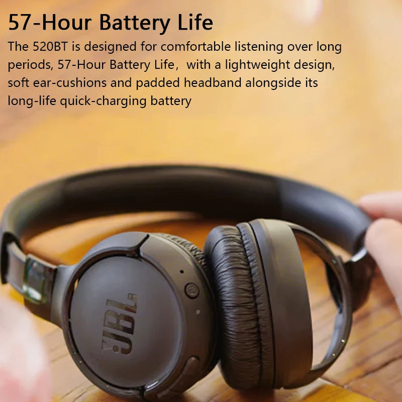 JBL Tune 520BT Wireless On-Ear Headphones T520BT Bluetooth 5.3/Hands-Free Support APP Deep Bass Foldable Headset With Mic T520