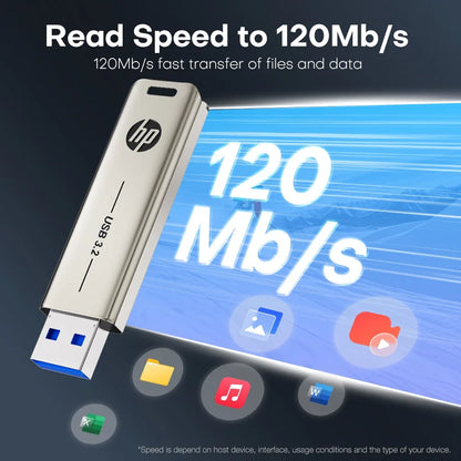 HP 32GB Flash Drive USB3.2 Disk 64GB 128GB 256GB High Speed External Storage Metal Pen Drive USB Sticks for PC Desktop