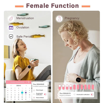 Women's Smart Watch 1.20 Inch Fitness Tracker Heart Rate Blood Pressure Monitor Period Tracking Compatible with Android iPhone