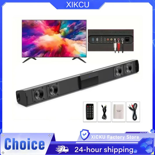 XIKCU Soundbar Speakers Bluetooth 5.3 Stereo Soundbar Surround Sound Home Cinema with Remote Control Support RCA AUX TF-Card