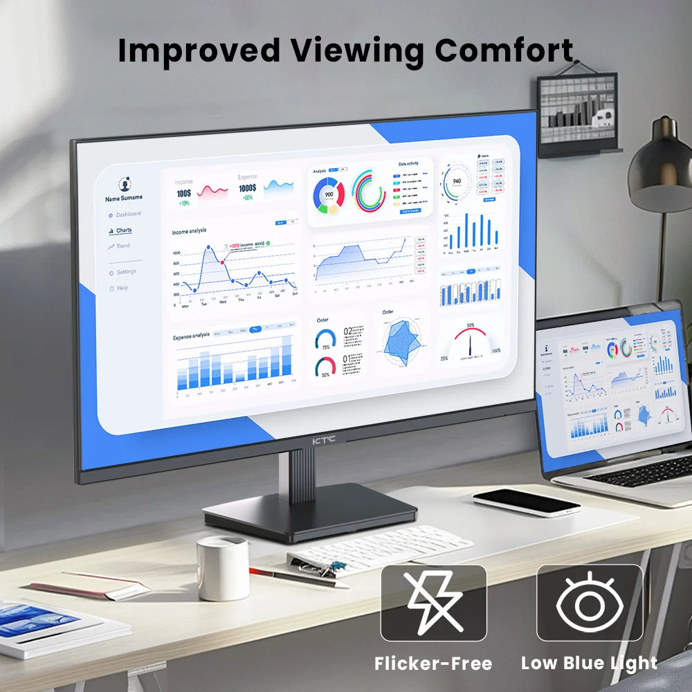 KTC H27T27 Gaming Monitor, 27" 2560x1440 IPS Screen, 100Hz Refresh Rate, HDR10 1ms Response Time,  Low Blue Light & Flicker-Free