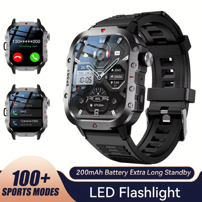 LAXASFIT 2025 Rugged Military Smart Watch Men's Outdoor Watch 2.01" HD Touch Screen Voice Bluetooth Call Smartwatch