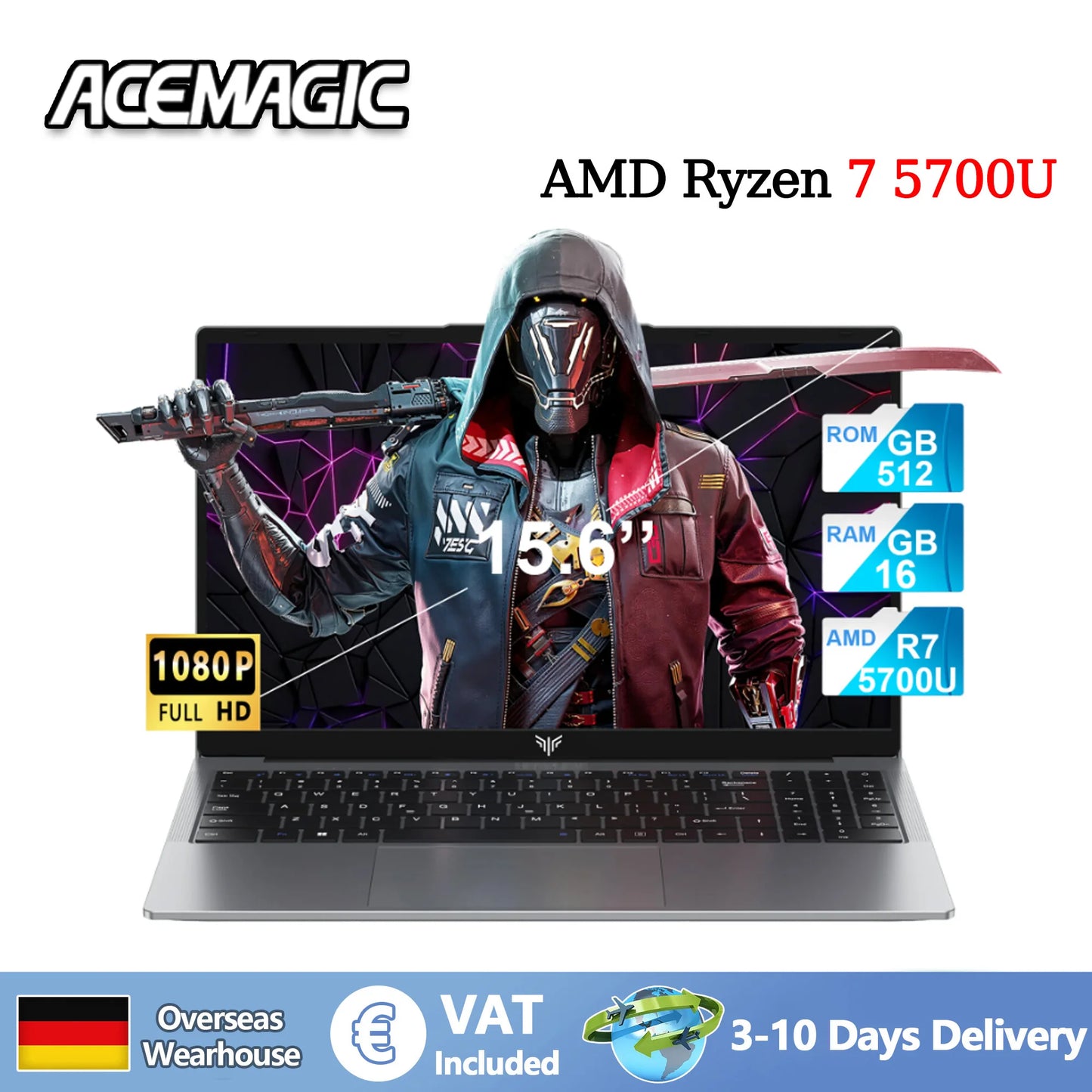 ACEMAGIC Laptop Computer AMD Ryzen 7 5700U Windows Laptop 15.6-in IPS 16GB DDR4 512GB NVMe SSD Backlit & Numeric Keyboard